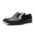 Chaussures de ville classiques en cuir noir pour hommes avec bout rapporté - 37 / Style Business Formel Britannique (N1018) / Noir