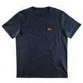Close-up of a dark navy men's cotton T-shirt featuring a chest pocket and soft texture. - Navy Blue
