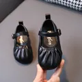 Elegantes zapatos Mary Jane negros para niñas con diseño plisado y suela muy suave - Talla 28 (Longitud Interior 17.2cm) / Estilo Mary Jane (M339) / Negro