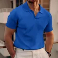 Polo da uomo in maglia a nido d'ape blu con maniche corte e vestibilità comoda - Taglia S / Top / Blu zaffiro