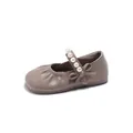 Girls' retro Mary Jane shoes with pearl strap and bow detail in dark khaki finish - Size 29 (Internal Length 16.7cm) / Gray