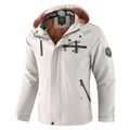 Herren-Freizeitjacke mit Kapuze aus strukturiertem cremefarbenem Stoff für Frühling - Weiß
