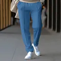 Men's blue casual straight-leg pants with stylish pintuck detail for spring and autumn wear - Denim Blue