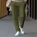 Men's olive green casual pants featuring toothpick stripes and a minimalist straight-leg - Army Green