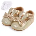 Sparkling gold glitter baby princess walking shoes with bow rabbit ears and lace socks - 11cm / Gold Glitter Shoes & Socks Set