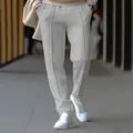 Men's grey French terry casual pants with stylish pin-tuck detail and straight leg. - Light Gray