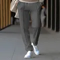 Men's dark grey casual straight-leg pants with stylish toothpick strip design for spring - Dark Gray