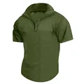 Polo para hombre verde oliva con cremallera corta y textura de gofres de manga corta - Verde Militar