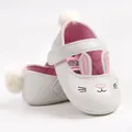 Comfortable soft sole baby walking shoes with cute white bunny design and fluffy pom-pom heel - 11cm / White