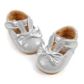 Silver glitter baby walking shoes featuring adorable bunny ears and bowknot decoration - 11cm / Silver