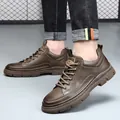 Chaussures décontractées en cuir marron pour hommes avec semelle compensée de 5 cm - 38 / Kaki (Style Augmentant la Taille)