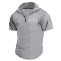 Vista detallada del polo gris de manga corta para hombre con cremallera y textura de gofre - Gris claro