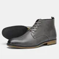 Vista laterale di stivaletti professionali in pelle grigia da uomo con lacci e zip - 47 / KD894 (Grigio Scuro)