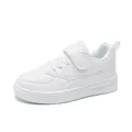 Zapatillas clásicas de cuero blanco para niños con correa de velcro ajustable - 28 / Zapatillas de Skate Casuales con Plataforma (2268) / Blanco