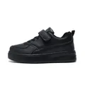 Classic all-black children's leather sneakers with convenient hook-and-loop strap for school - 28 (17.8cm) / Black