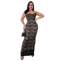 Elegantes Maxikleid mit schwarzen floralen Spitzen-Spaghetti-Trägern und figurbetonter Passform - S / Kleider / Schwarz