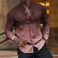 Detalle de camisa informal para hombre con degradado marrón vintage y cuello mandarín - S / Tops / Rojo carmín
