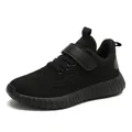 All-black breathable mesh kids sneakers with secure velcro strap for athletic running - 28 / Hook and Loop Running Shoes (806) / Black