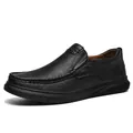 Premium black genuine leather loafers with textured finish and slip-on design for men - 38 / Slip-on / Black Slip-On (2232)