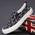 Stylish men's slip-on canvas shoes with all-over bear print and thick white sole. - 38 / Black and White (23803)