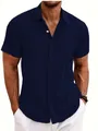 Camicia classica in lino blu navy a maniche corte da uomo ideale per l'estate - Blu navy