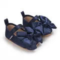 Zapatos de princesa para bebé azul marino con lazo grande de satén y suela blanda - Azul