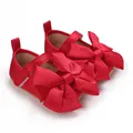 Zapatos de princesa rojos para bebé niña con lazo de satén grande y suelas blandas infantiles - Rojo