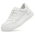 Classic minimalist white leather sneakers featuring soft foam sole and lace-up closure - 38 / White