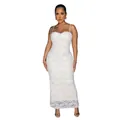 Elegante Detailansicht von sexy weißem Spitzen-Maxikleid mit schlanker, figurbetonter Passform - S / Kleider / Weiß