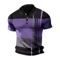 Polo da uomo a maniche corte con stampa moderna a righe geometriche viola e nero eleganti - Viola