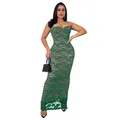 Sexy smaragdgrünes Spitzenkleid mit Camisole-Trägern, elegantem Blumenmuster und schmaler Passform - S / Kleider / Grün