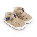 Beige infant summer sandals with dark blue velcro straps and white soft soles - Insole Length 11cm / Apricot