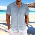 Chemise homme à manches courtes avec dégradé bleu et imprimé palmier et col à revers - Bleu clair