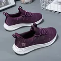 Zapatillas de deporte moradas de malla fly-knit para mujer con suela ligera y cordones - 35 / Púrpura profundo