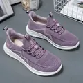 Zapatillas ligeras de malla transpirable Fly-knit moradas con suela gruesa blanca para mujer - 35 / Lila