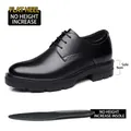 Schwarze strukturierte Herren-Business-Lederschuhe mit 5 cm dicker Sohle und dünner Einlage - 37 / Ganzjahres Flacher Stil (9101) / Schwarz
