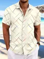 Detail of mens summer beach shirt with colorful feather pattern and button-down collar - S / Tops / Light Yellow
