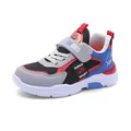 Grey and blue boys' lightweight mesh running shoes with red accents and velcro strap - Size 28 (Inner 17.8cm) / Black Red