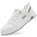 Zapatillas bajas de cuero blanco para hombre con diseño de calzado casual de moda - Blanco