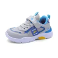 Breathable grey and blue boys mesh casual sneakers with soft sole and velcro strap - Size 28 (Inner 17.8cm) / Gray