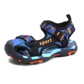 Boys' lightweight camouflage sandals with anti-collision toe protection for summer - Size 28 / Inner Length 17.8cm / Black Orange Camouflage