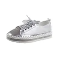 Trendy silver rhinestone platform sneakers for women with lace-up thick sole design - 35 / Silver