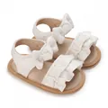 White glittery infant baby sandals with bows and soft soles for summer walking fun - Sole Length 11 cm / 70 g / White