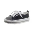 Black women's platform sneakers with rhinestone toe and chunky white sole - 35 / Black