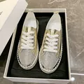 Luxurious gold and silver rhinestone platform sneakers for women with lace-up design - 38 / Gold