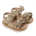 Golden baby summer walking sandals featuring bowknot and ruffle design with soft sole - Sole Length 11 cm / 70 g / Gold