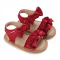 Red glittery infant walker sandals with bow and ruffles for baby girls aged 0-1 year - Sole Length 11 cm / 70 g / Red