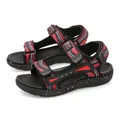 Boys' casual summer sandals with red striped straps and soft speckled soles. - Size 29 / Red