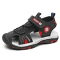 Black and red protective closed-toe sporty children's sandals for summer beach outdoor wear - Black Red
