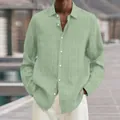 Detailed view of light green ribbed fabric on a casual long-sleeved men's shirt - S / Tops / Light Green